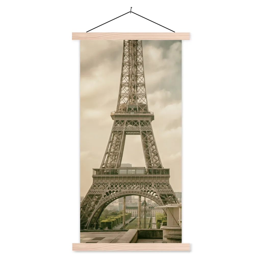 Poster Tour Eiffel textile sans reflet 60x120 cm avec cadre bois chic