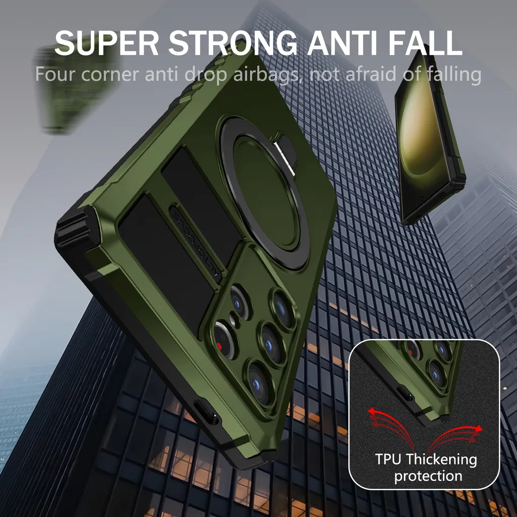 Custodia per Samsung Galaxy S25 Ultra magnetica con MagSafe, supporto per anello, supporto, custodia protettiva a doppio strato verde - 5