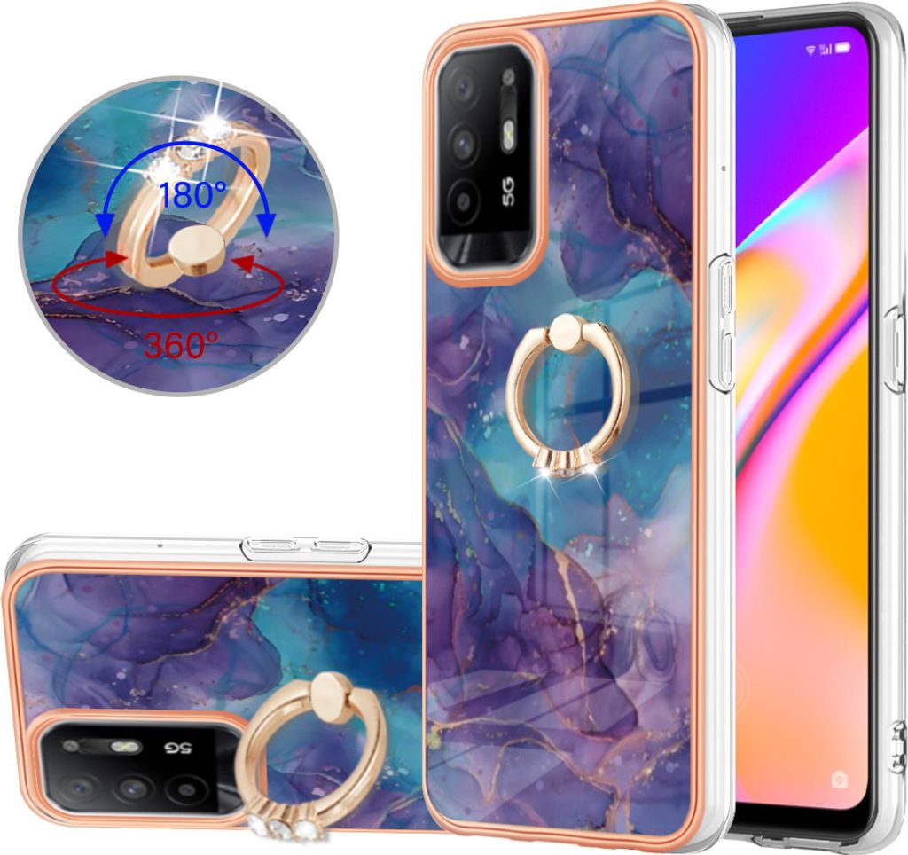 OPPO A94 5G Hülle, Muster TPU Silikon Stoßdämpfer Bumper Schutzhülle mit Ring Ständer für OPPO A94 5G / A95 5G Lila