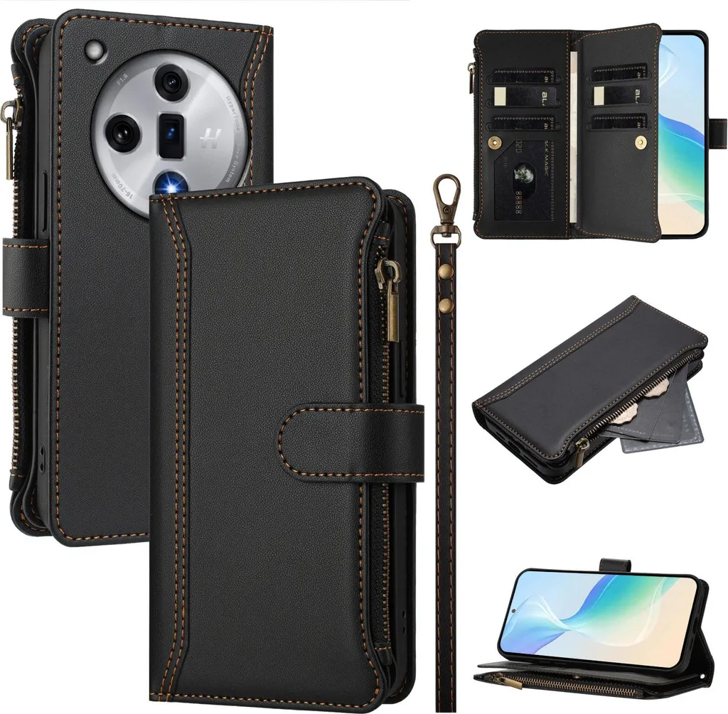 Cover Oppo Find X7 Anti-Urto Portafoglio Zip - Protezione Totale Nero
