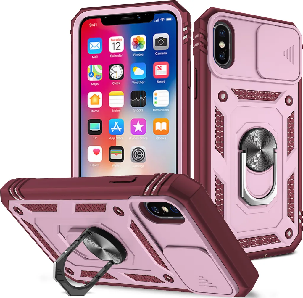 Custodia iPhone X XS Antiurto Rosso Rosa con Protezione Scorrevole