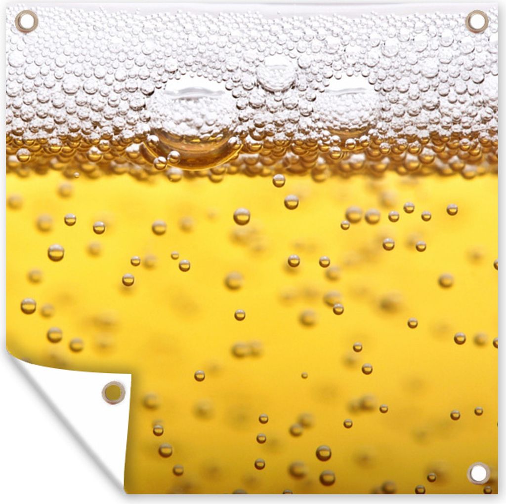MuchoWow 50x50 cm Outdoor-Poster Gartendeko Sichtschutz Garten Poster für den Garten Bierblasen im Glas