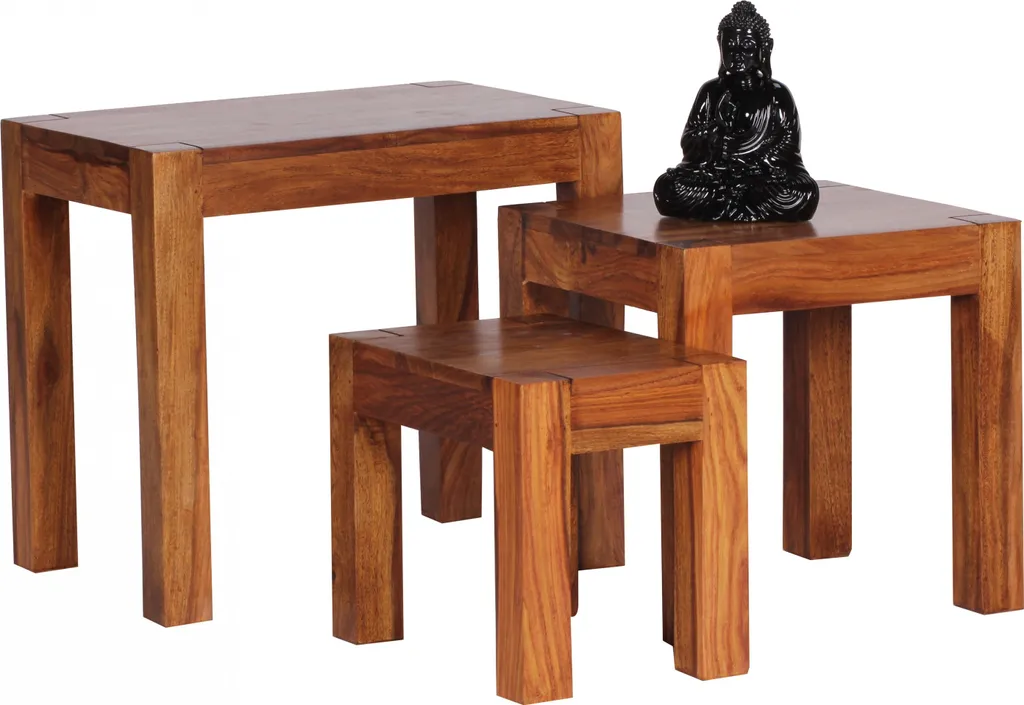 Wohnling Sheesham Set 3 pezzi/tavolino in legno massiccio; WL1.212