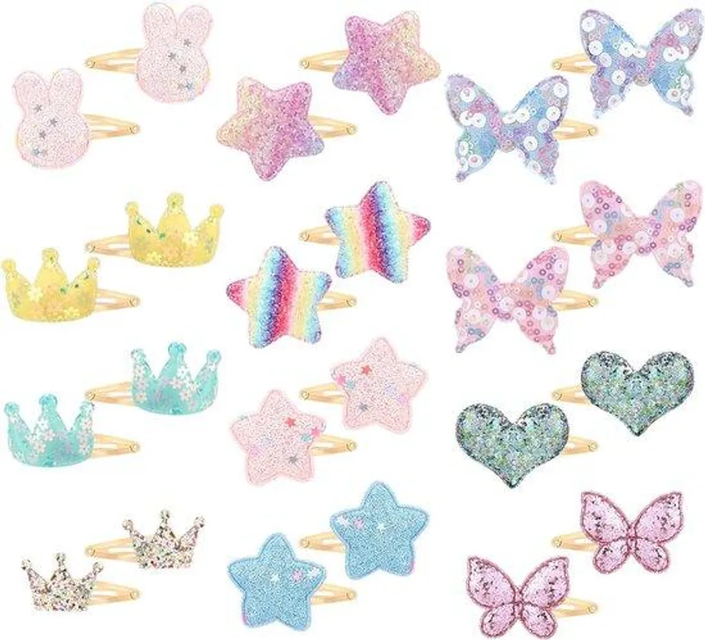 Lot de 12 barrettes brillantes étoiles et fleurs pour cheveux enfant