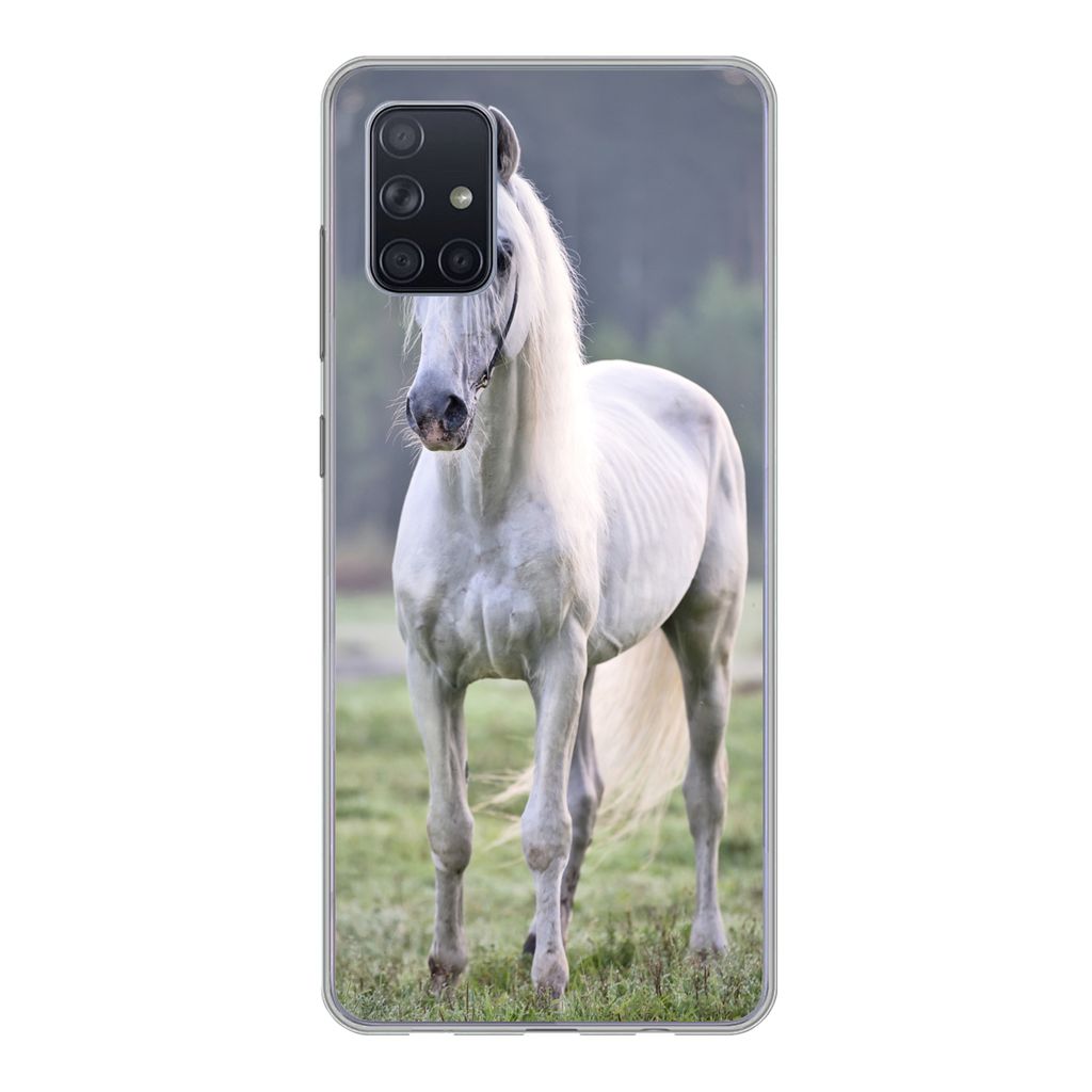MuchoWow Handyhülle Schutzhülle Hülle für Samsung Galaxy A71 Pferd - Licht - Morgen Silikon Softcase Handy Hülle - Kartenbesitzer