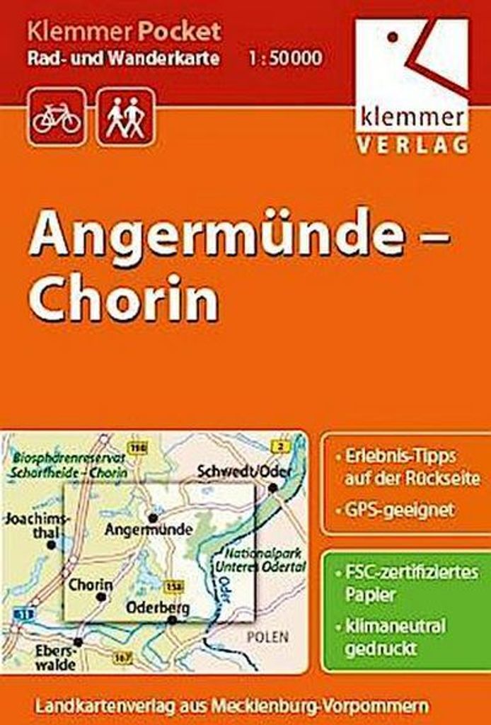 Klemmer Pocket Rad- und Wanderkarte Angermünde - Chorin 1 : 50 000