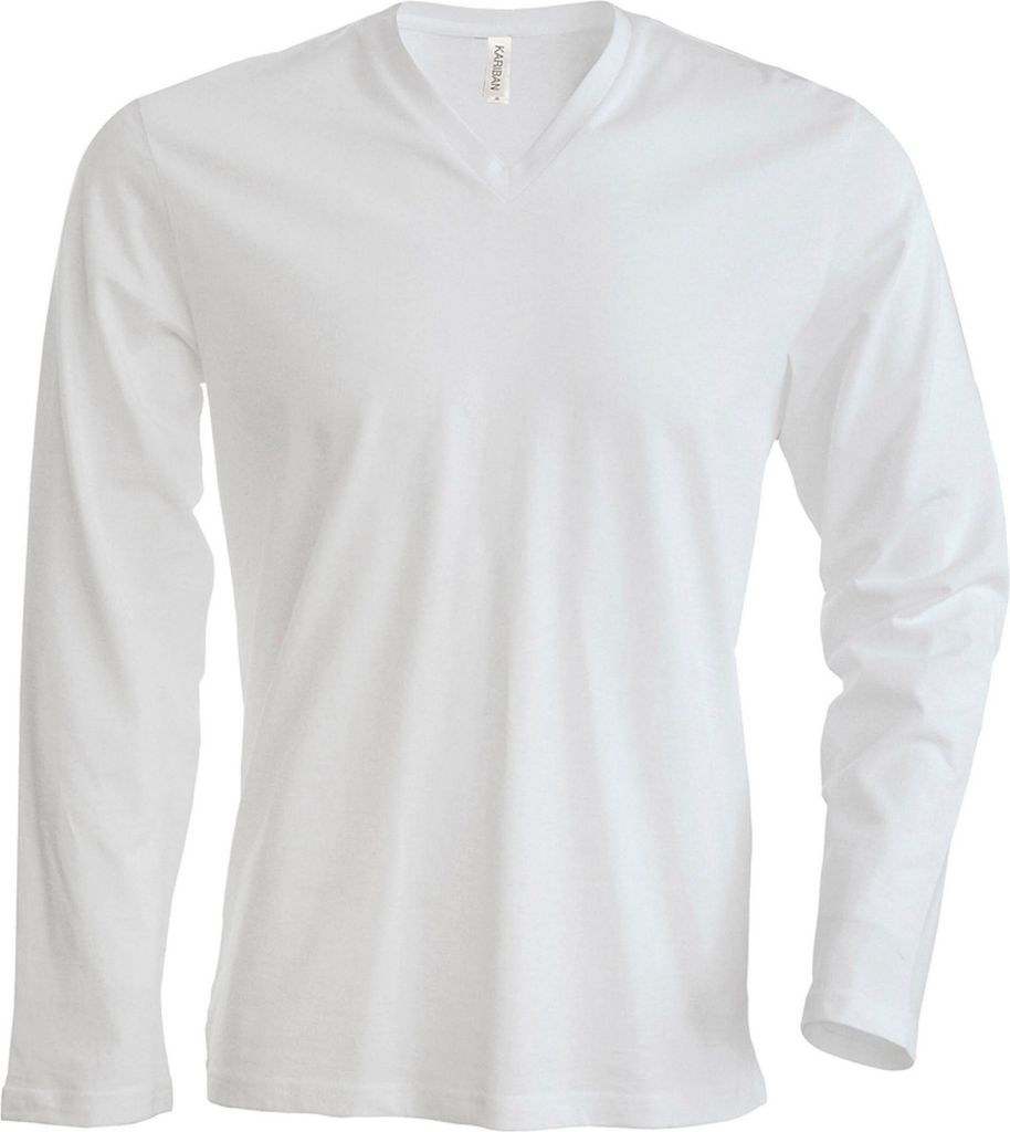 Kariban Herren T-Shirt Slim Fit Langarm V-Ausschnitt RW708 (3XLarge) (Weiß)