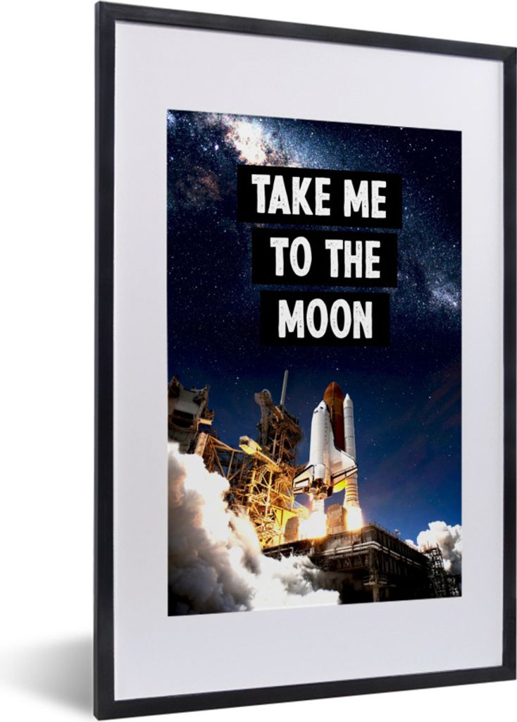 MuchoWow Gerahmtes Poster Zitate - 'Bring mich zum Mond' - Sprichwörter - Jungen - Kinder - Kind - Kindheit 40x60 cm - Poster mit Schwarzem Bild...