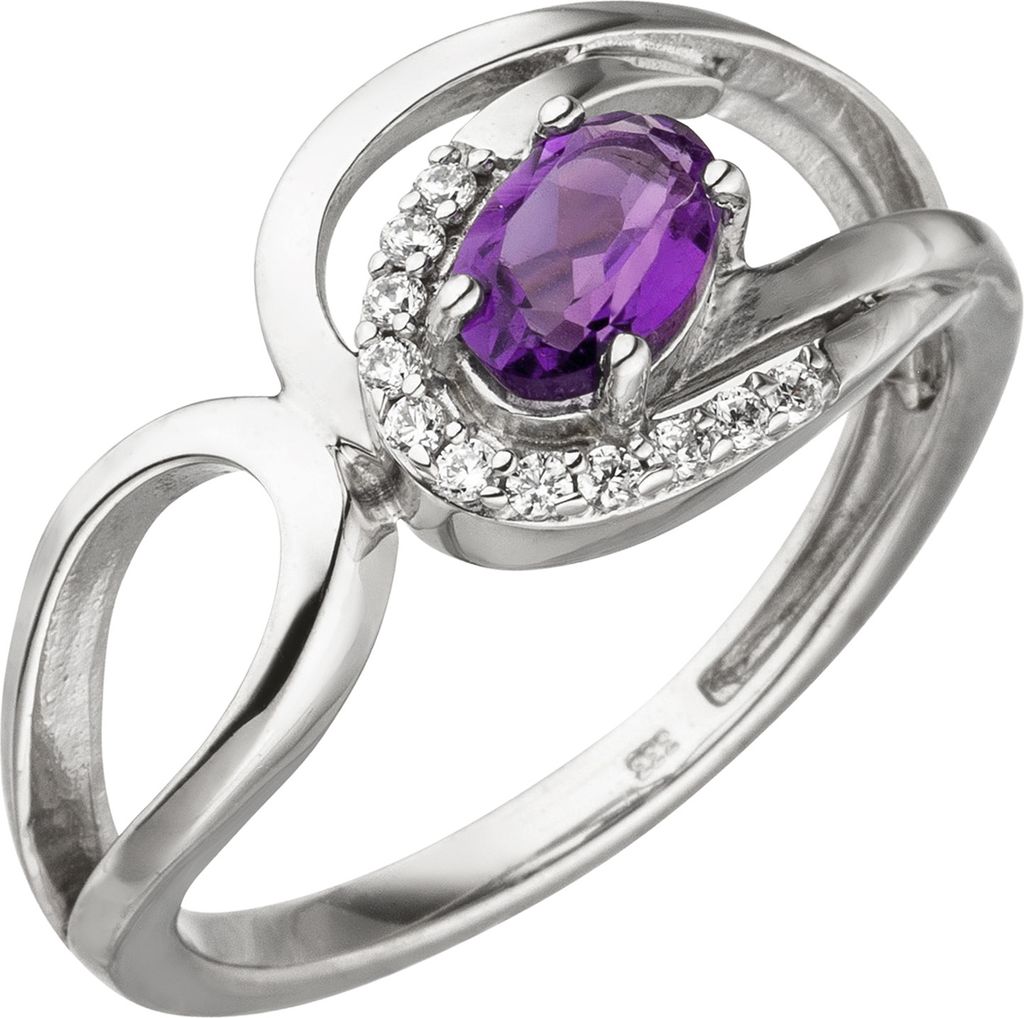 Gr. 56 Damen Ring 333 Gold Weißgold 11 Zirkonia 1 Amethyst Produktbild 