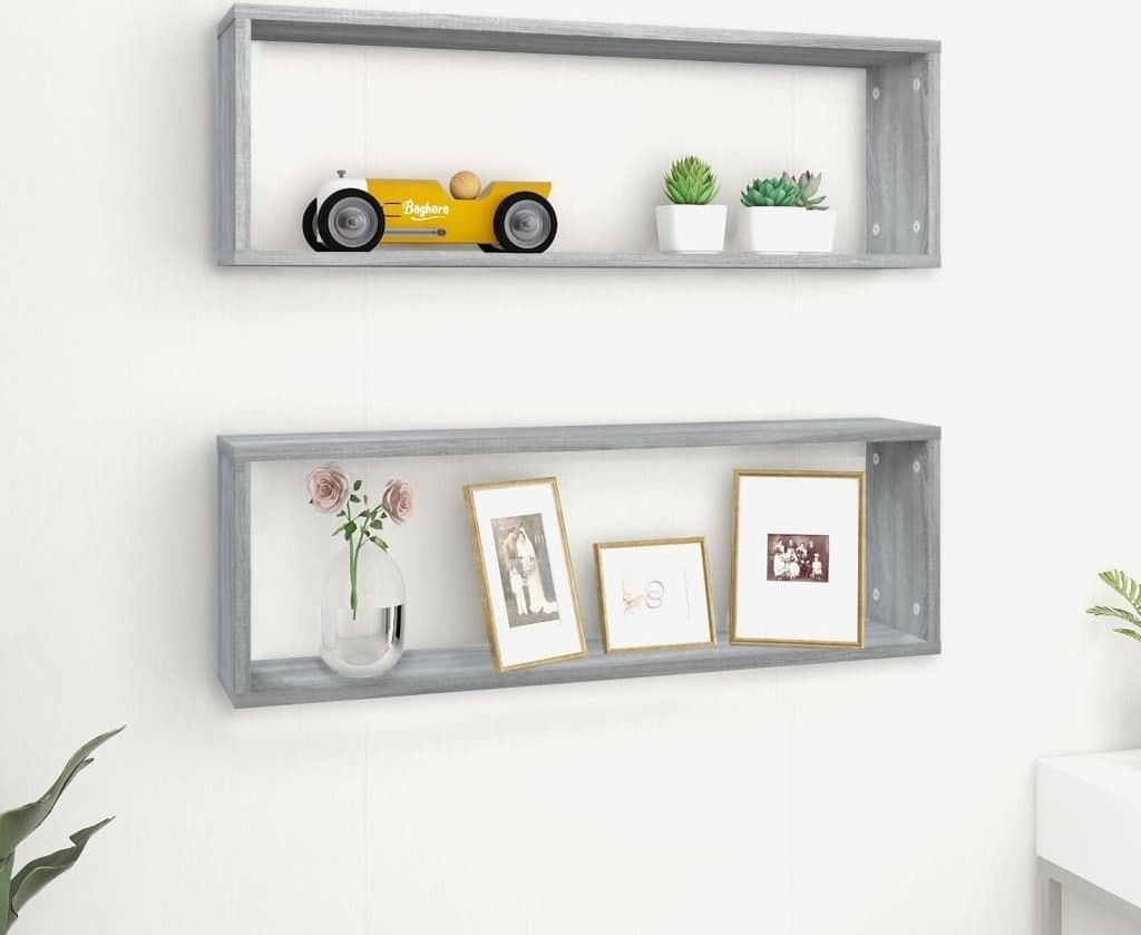 vidaXL Wandregale 2 Stk. Grau Sonoma 80x15x26,5 cm Holzwerkstoff - Wandregal - Wandregale - Würfelregal - Schwebendes Regal