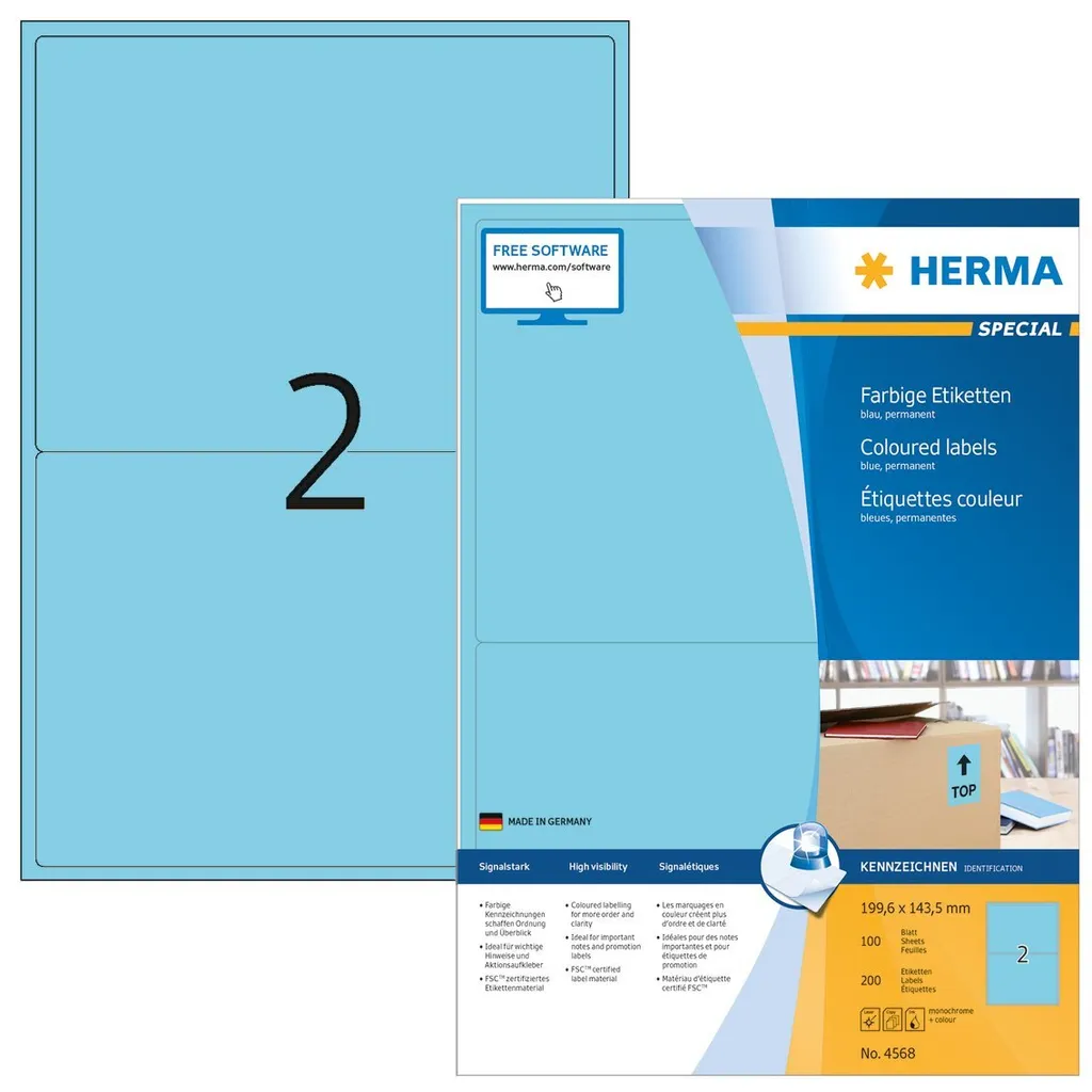 Maxi Scorta 1400 Etichette Blu HERMA 199,6x143,5mm A4 Matt