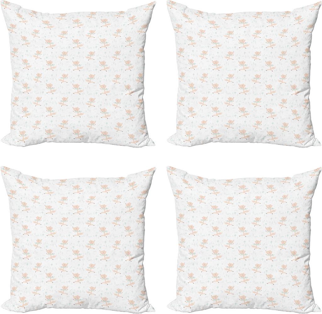ABAKUHAUS Weihnachten Kissenbezug Set (4 Stück), Glückliche Füchse tragender Schal, Moderner Doppelseitiger Digitaldruck, 60 cm x 60 cm, Weiß C...