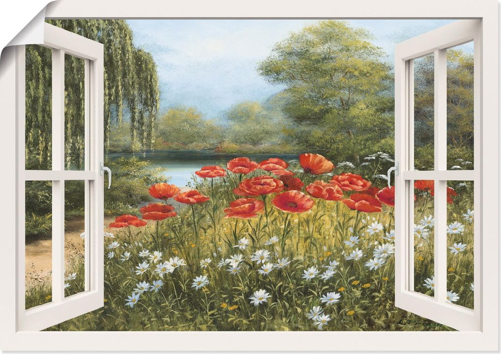 ARTland Poster Fensterblick Mohnwiese Größe: 100x70 cm