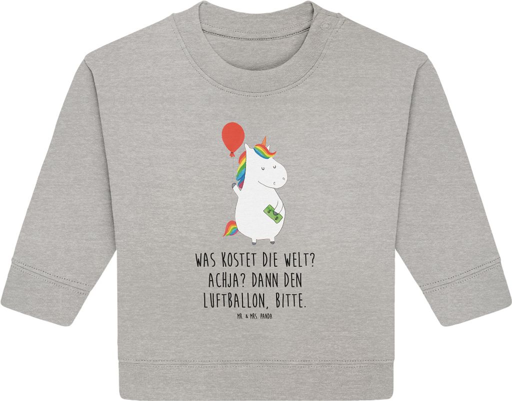 Mr. & Mrs. Panda Organic Baby Pullover Einhorn Luftballon 24. - 36. Monat - Heather Grey - Geschenk, Freude, Bullover, Einhörner, Geld, Unicorn