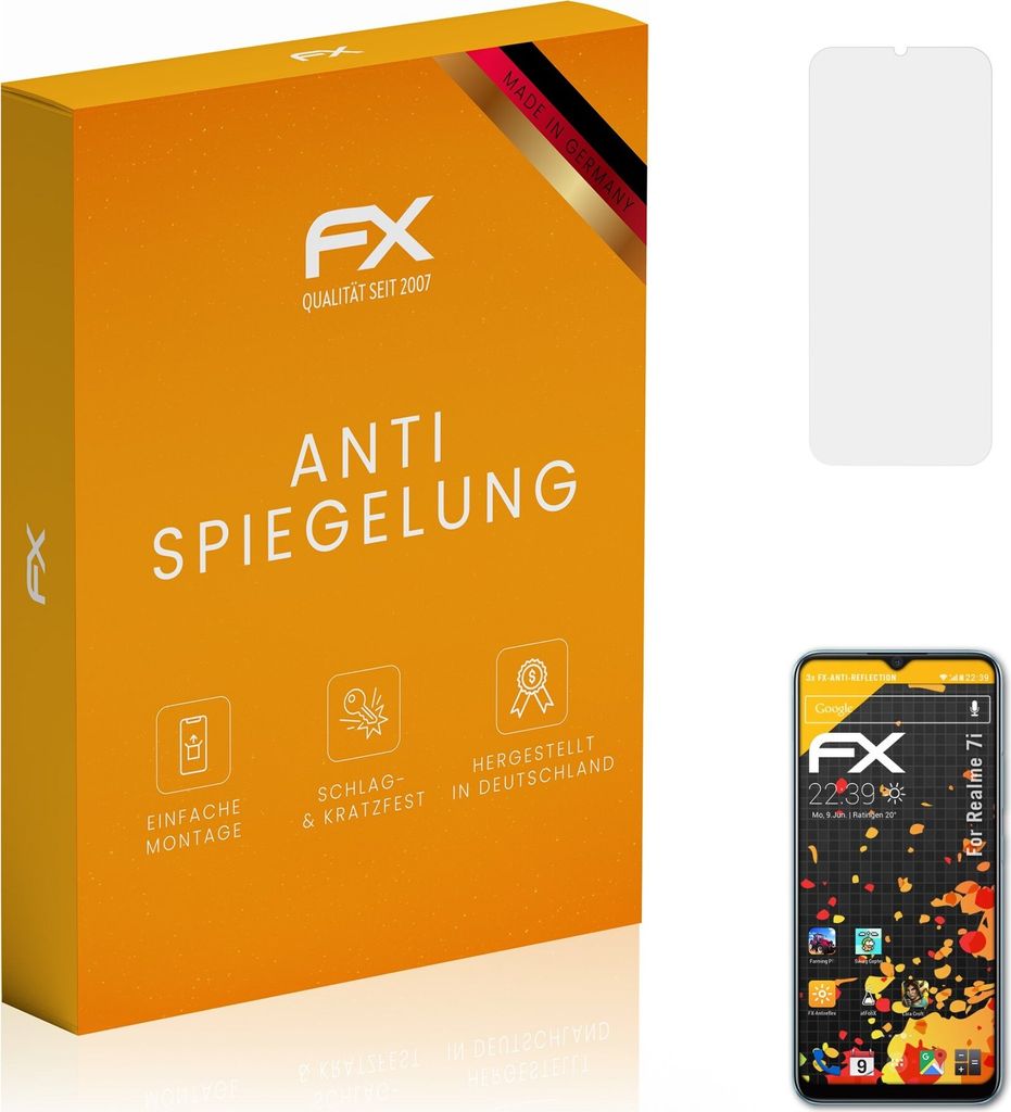 atFoliX FX-Antireflex 3x Schutzfolie kompatibel mit Realme 7i Displayfolie