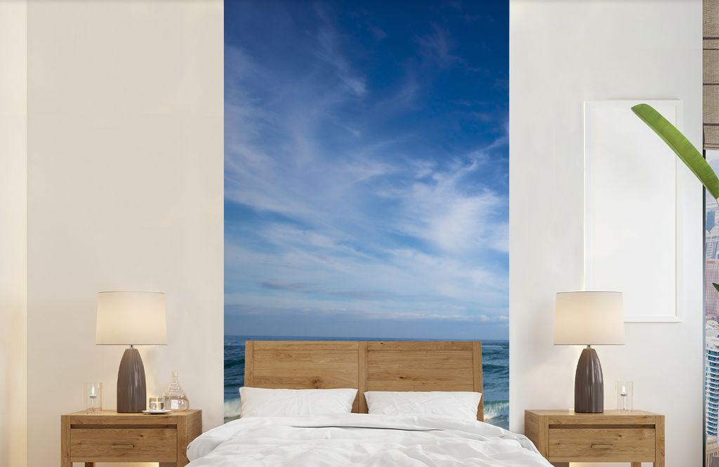 MuchoWow Fototapete für Wohnzimmer oder Schlafzimmer Wandtapete Vinyl Motivtapete Foto der blauen Wellen am Strand in Japan - 120x240 cm - Hinte...