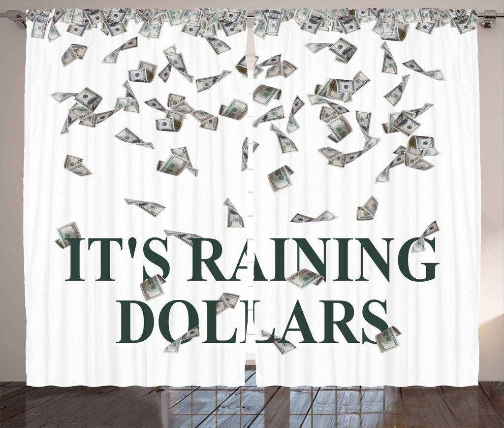 ABAKUHAUS Katzenliebhaber Rustikaler Gardine, Es regnet Dollars Text, Schlafzimmer Kräuselband Vorhang mit Schlaufen und Haken, 280 x 175 cm, Dunk...