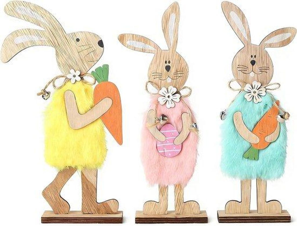 Hochwertige Holzpaarhühner - Gartenpaarhühner für Ostern - 3 Stück, buntfarbig – Stilvolle Ost- und Frühlingsdeko für Innen und Außen mit ...