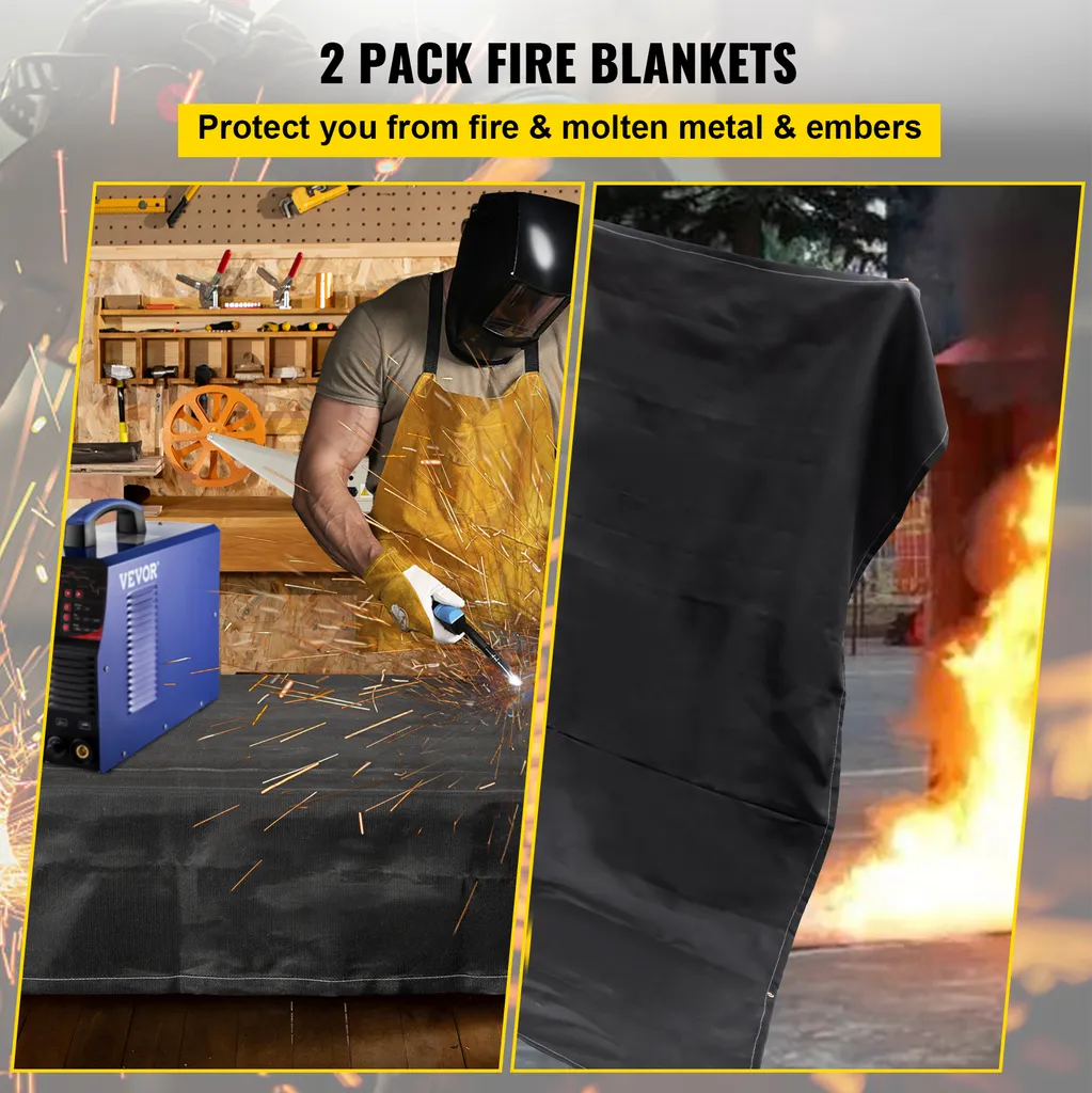 Couverture Extinctrice Noire 490°C Large Format 1,8x3m Pack de Deux