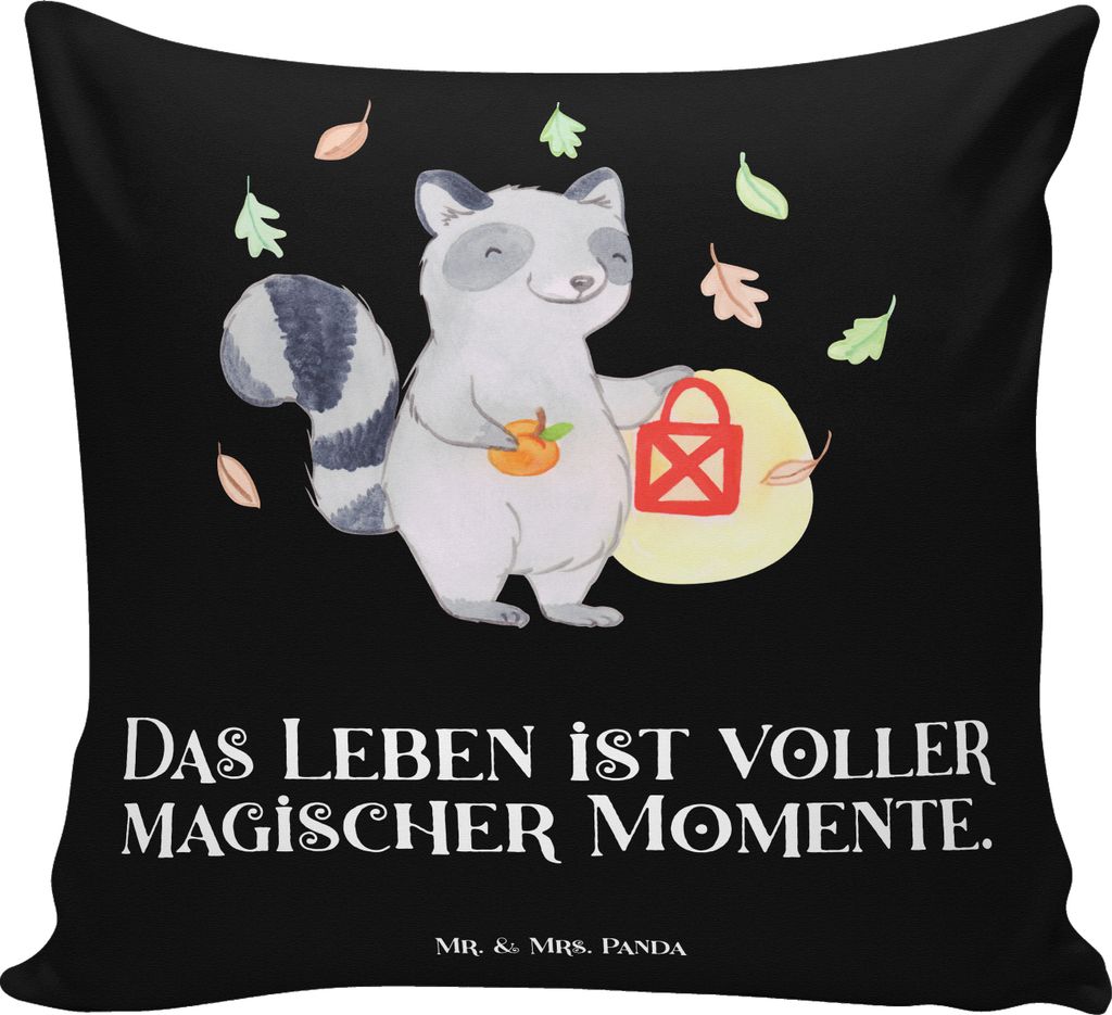 Mr. & Mrs. Panda Dekokissen Waschbär Laterne - Kreidetafel - Geschenk, couch kissen, Zierkissen, Herbst, 40x40, Halloween Deko, kuschelkissen, Dek...