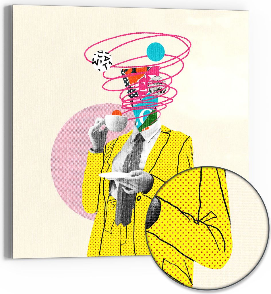 DEQORI Hybrid Leinwand Bild 50x50 cm 'Kaffeetrinken mal anders' Wandbild Glas flach modern