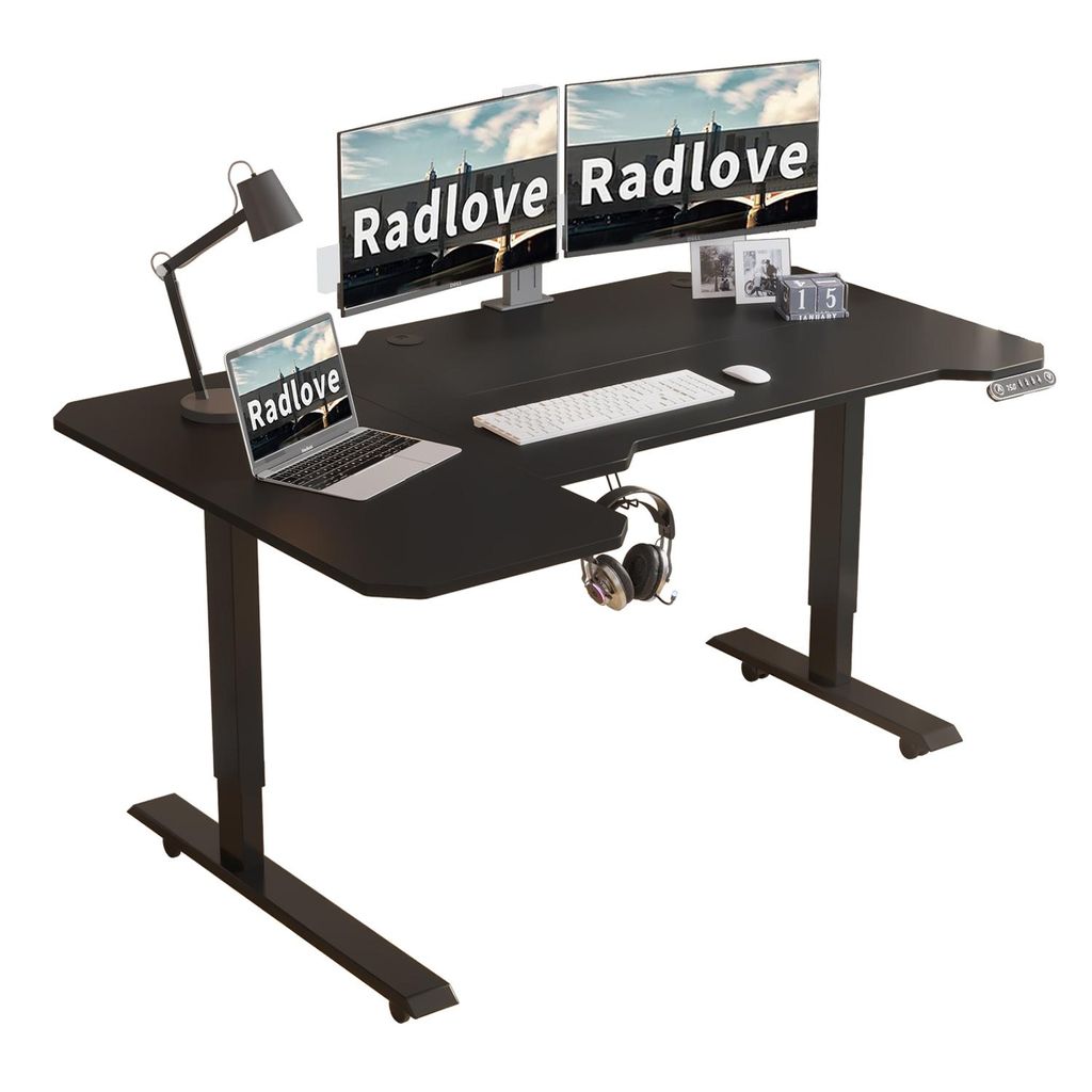 Radlove 150cm L-förmiger schreibtisch elektrisch höhenverstellbar schreibtische eckschreibtisch tisch stehpult, Schwarz
