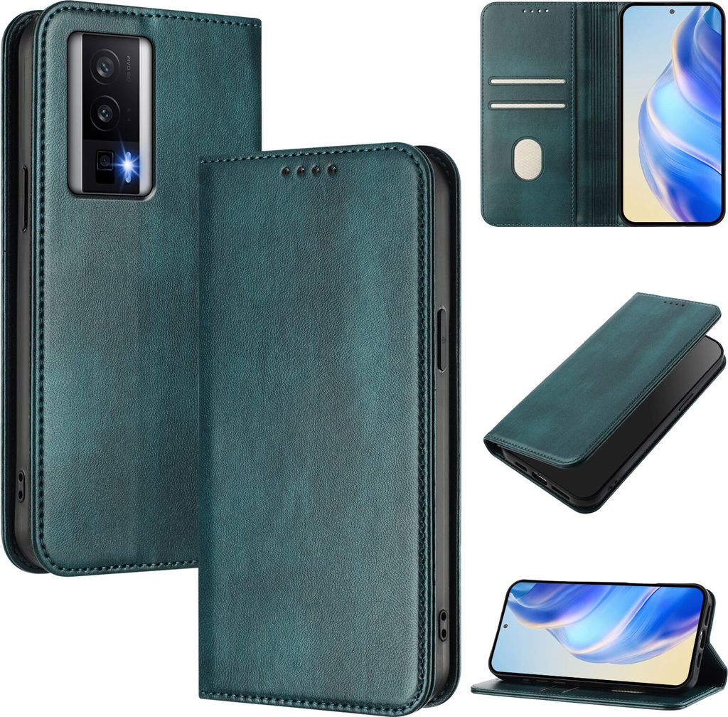 Handyhülle für Xiaomi Poco F5 Pro/Redmi K60/K60 Pro, Vintage Leder RFID Schutz Kartenfach Standfunktion Magnetische Klapphülle Grün