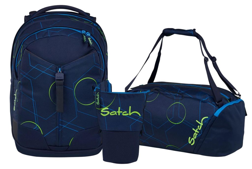 Satch, Schulrucksack-Set MATCH Blue Tech 3-teilig, ab 5. Klasse