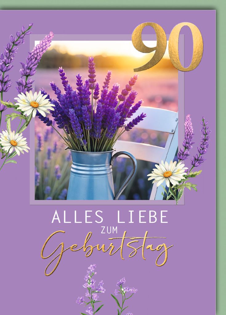 90. Geburtstag Glückwunschkarte mit Umschlag Lavendel Alles Liebe zum 90. Geburtstag