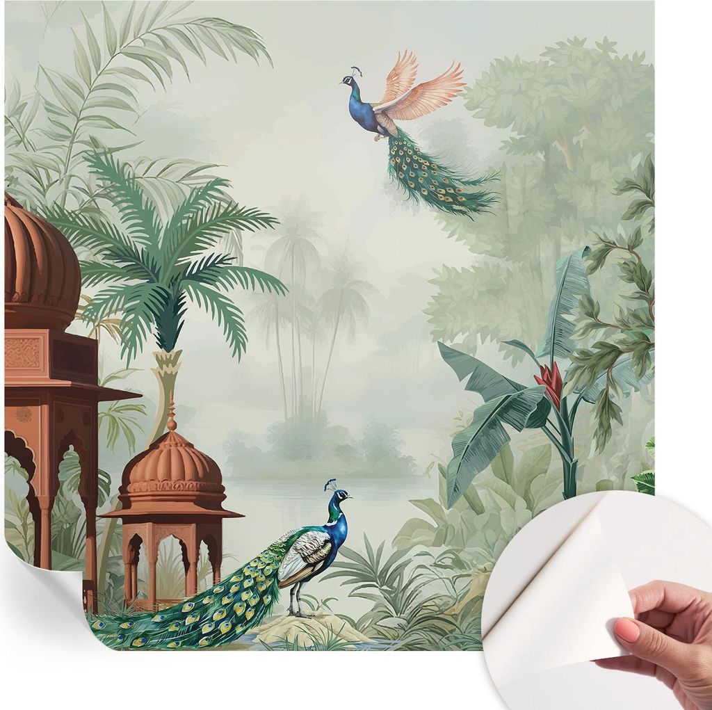 Selbstklebende Wandtapete - Dekorative Tapete für Wohnzimmer - Klebefolie für Wandbilder - Tapetenfolie für Wanddekoration - 250x250 cm - Peacoc...