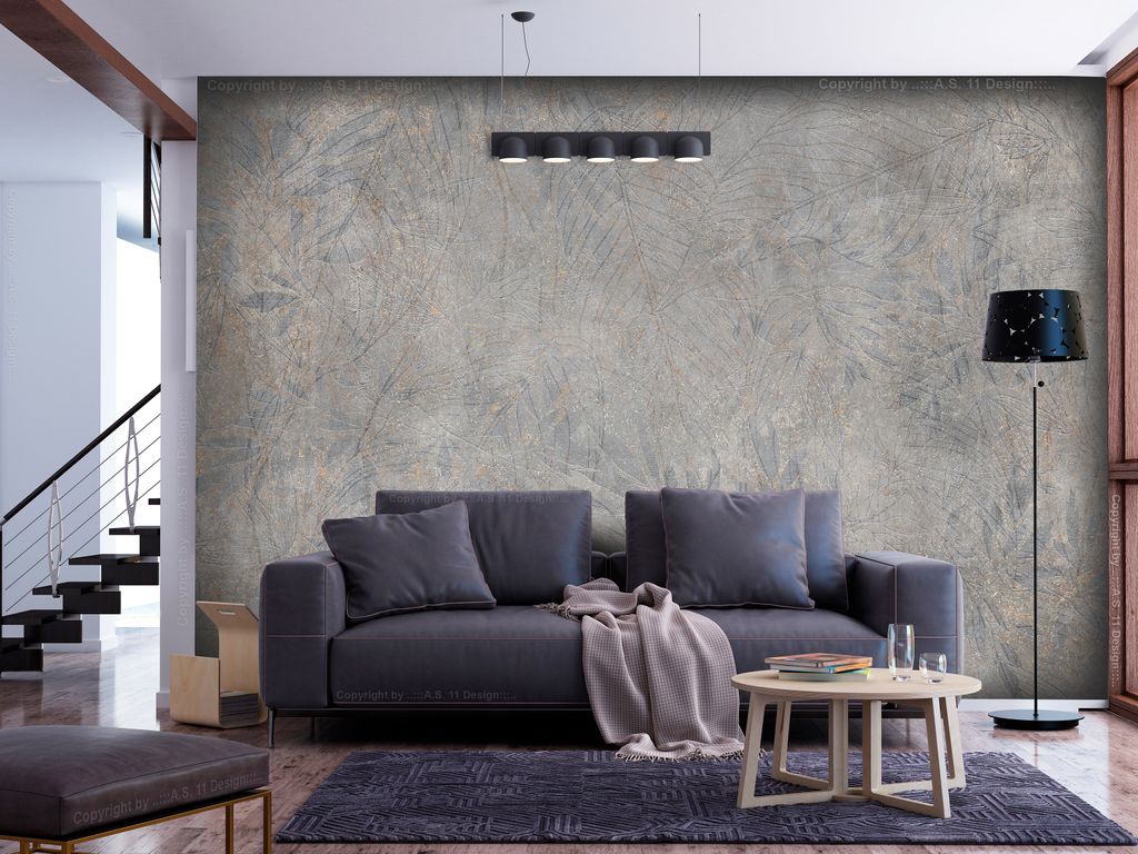 Vlies Fototapete Abstrakt 300x210 cm Tapeten Wandtapete XXL Blätter grau gold b-A-0809-a-a