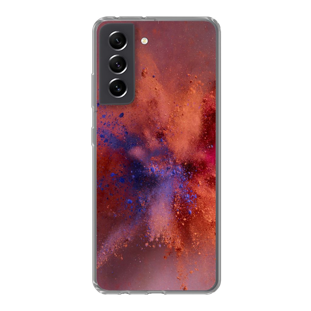 MuchoWow Handyhülle Schutzhülle Hülle für Samsung Galaxy S21 FE Puder - Rot - Orange - Abstrakt Silikon Softcase Handy Hülle - Mobiltelefonh...
