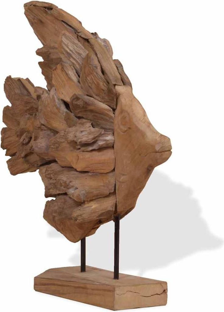 vidaXL Fisch-Skulptur Teak 40x12x57 cm