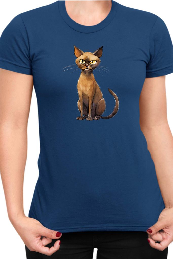 Damen T-Shirt Funny Cats Breeds Burmese Cat 019, Lady XL / Dunkelblau