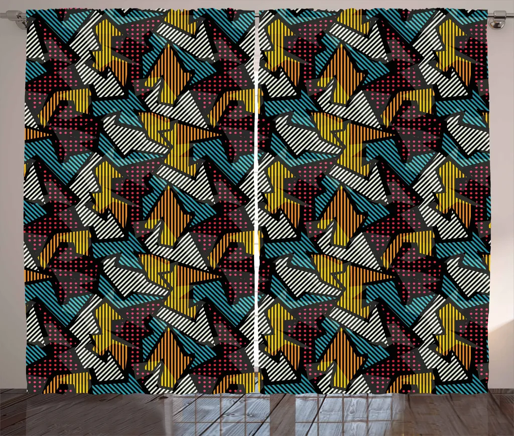 ABAKUHAUS Tenda geometrica rustica, design urbano astratto, tenda con passanti e ganci per camera da letto, 280 x 175 cm, multicolore