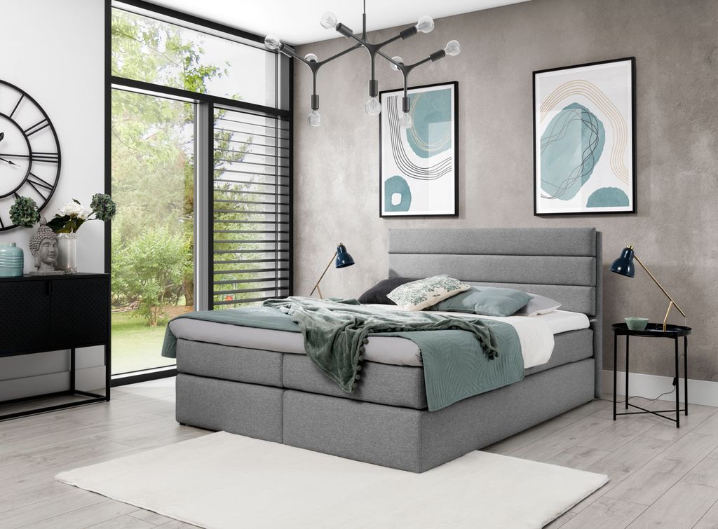 Kontinentales Bett ADRIENA – 120 x 200 cm, grau + GRATIS Matratzenauflage