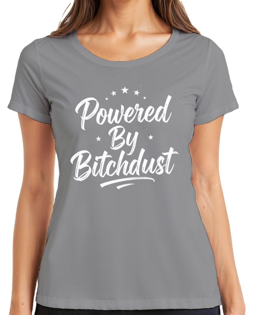 Powered By Bitchdust Hexe Magie Halloween Lustig Sarkastisch Damen T-Shirt, Grau, L