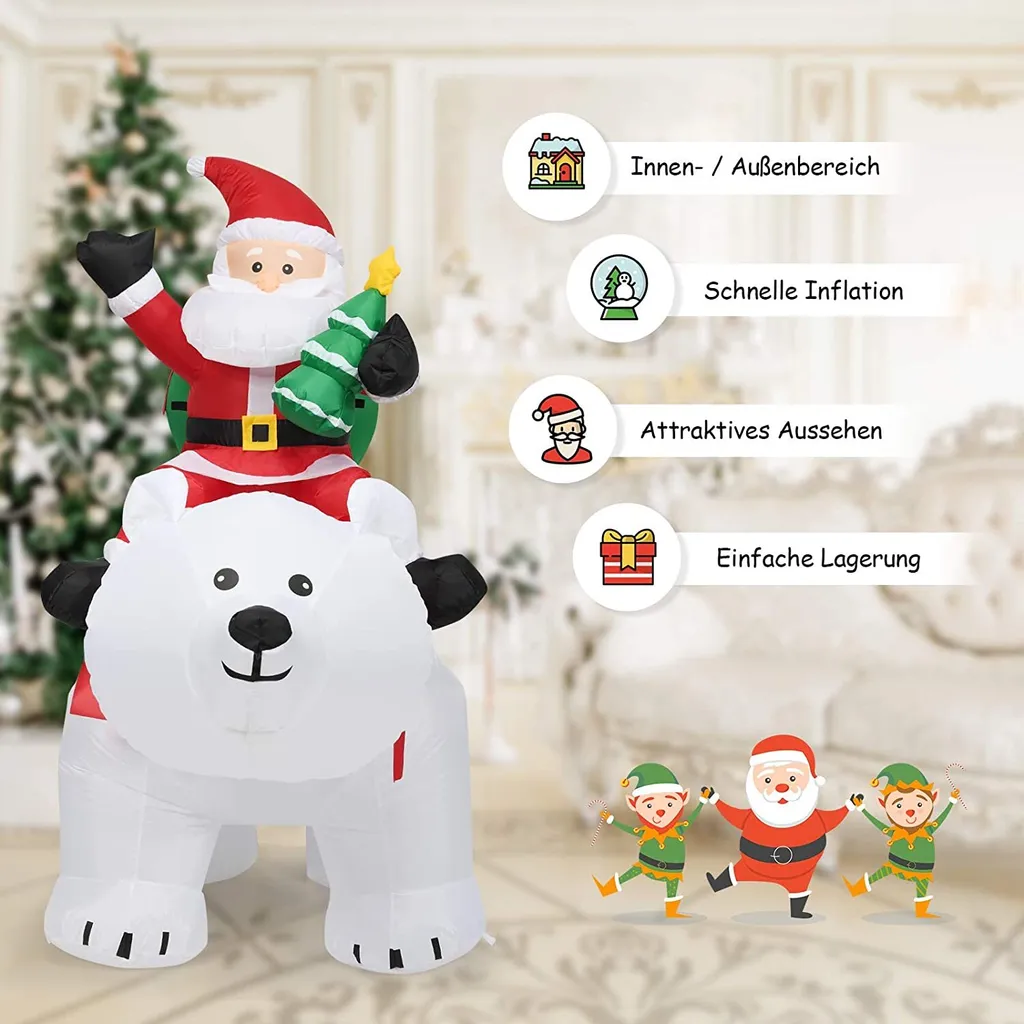 Père Noël Gonflable 2m Stable et Résistant avec Ours à Tête Animée - 3