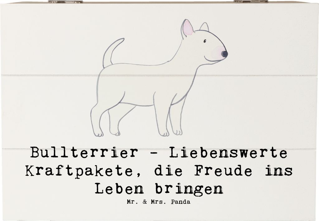 Mr. & Mrs. Panda Kiste Bullterrier Kraftpaket 22 x 15 cm - Weiß - Geschenk, fotobox, Vierbeiner, Familienhunde, Hunderassen, loyale Hunde, geschen...