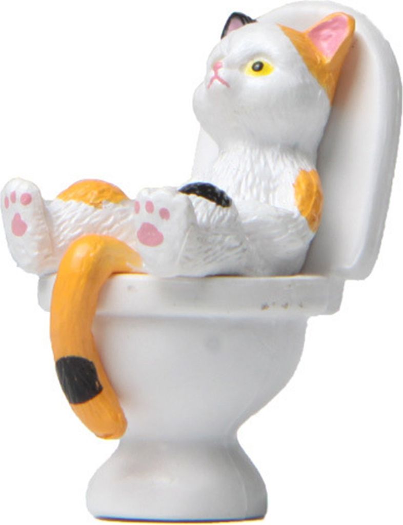 Lustige Katzenfigur spiritueller Trost PVC Lebendes Aussehen Toilettenreihe Katzenstatue -Partyzubehör-Mehrfarbig