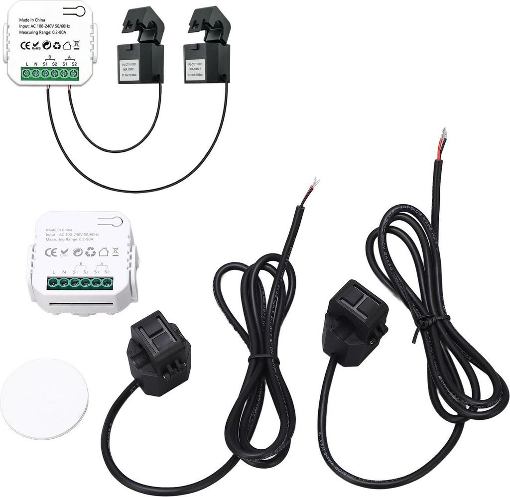 WiFi Smart Energy Monitor Einphasiger Stromzähler mit Zange 100–240 V AC für Haushaltsgeräte Schwarz PJ-1103A