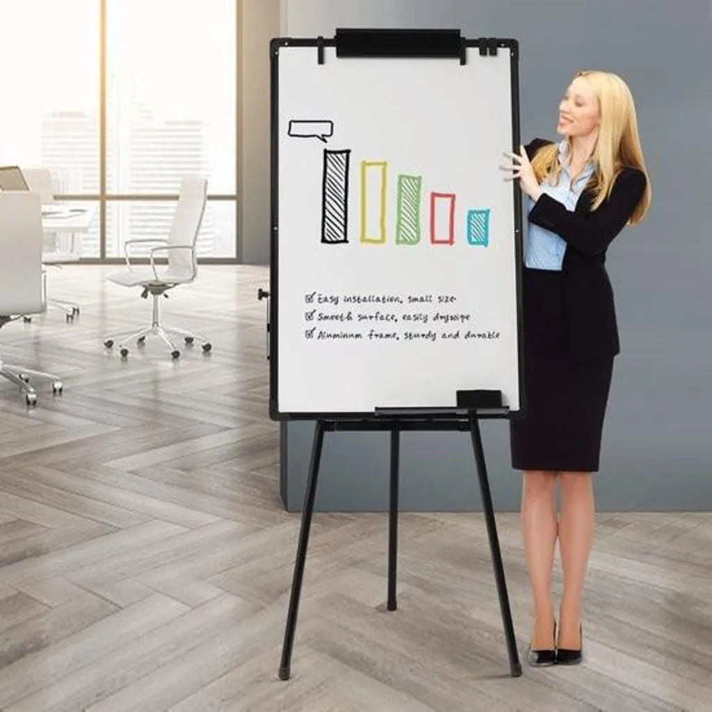 ShopEighty8 Flipchart Magnétique Noir avec Support Réglable 3 Positions