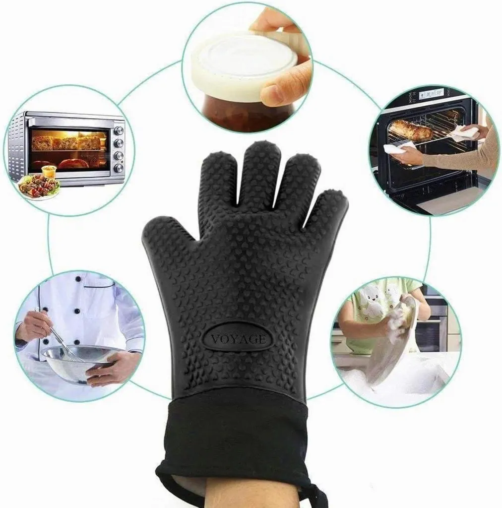 Guanti da Forno in Silicone Resistente 500°C: Set 2 Pezzi Professionali BBQ - 4