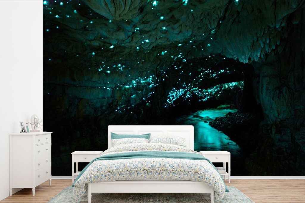 MuchoWow Fototapete für Wohnzimmer oder Schlafzimmer Wandtapete Vinyl Motivtapete Die Waitomo-Höhlen in Neuseeland - 390x260 cm - Papiertapete