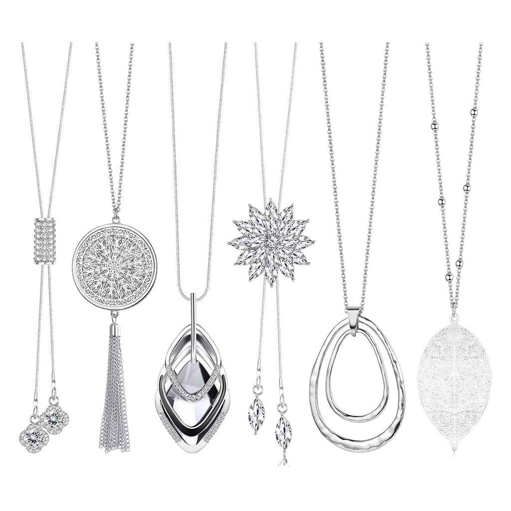 6 Stück Lange Kette Damen, Modeschmuck Anhänger Halsketten Produktbild 