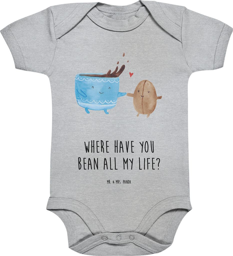 Mr. & Mrs. Panda Strampler Baby Kaffee Bohne 1. - 3. Monat - Heather Grey - Geschenk, baumwolle, Lustige Sprüche, babykleidung body, Zufriedenheit...