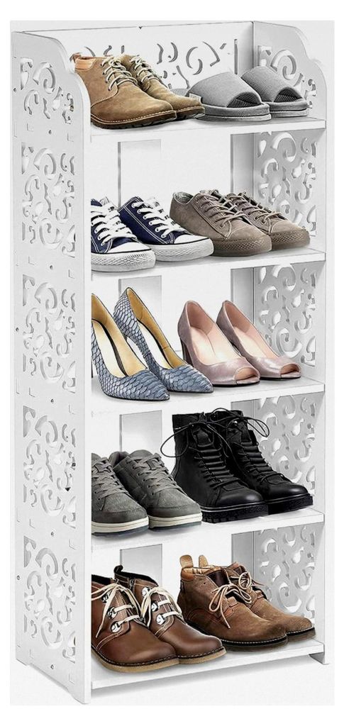 Schuhregal Weiß, Eckregal Schmal mit 5 Böden, Standregal für Schlafzimmer, Wohnzimmer und Badezimmer 40×23×91cm