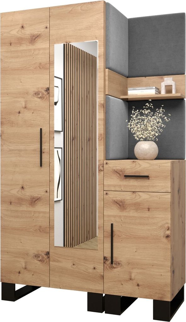 Garderobe ARTIN Set 16 mit gepolsterten Paneelen Industrial Produktbild 