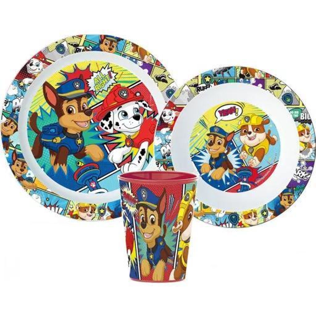 Kinder Esslern-Set Paw Patrol – Kunststoffgeschirr, Besteck & Tischunterlage – BPA-frei