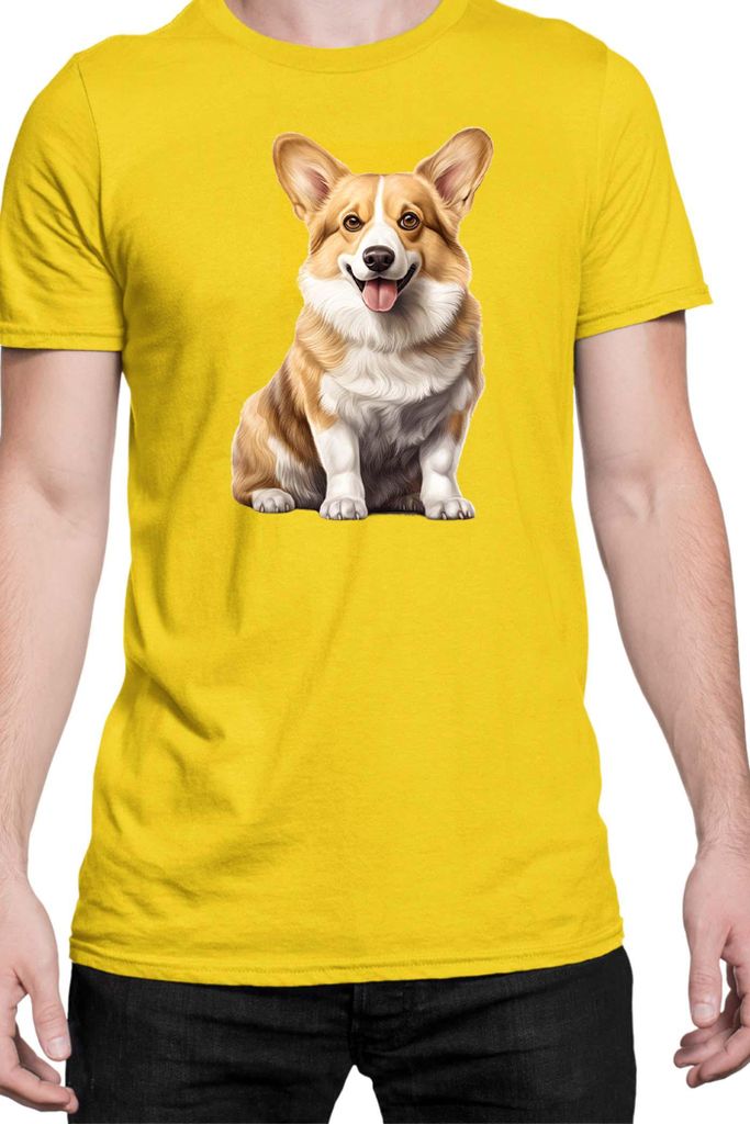 Herren T-Shirt Dogs Breeds Pembroke Welsh Corgi Dog Breed 006, Man 2XL / Gelb